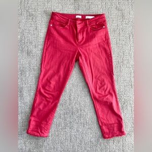 J.Jill - Authentic Fit Fringed-Hem, Cropped Jeans, Size 6 in Light Vermillion